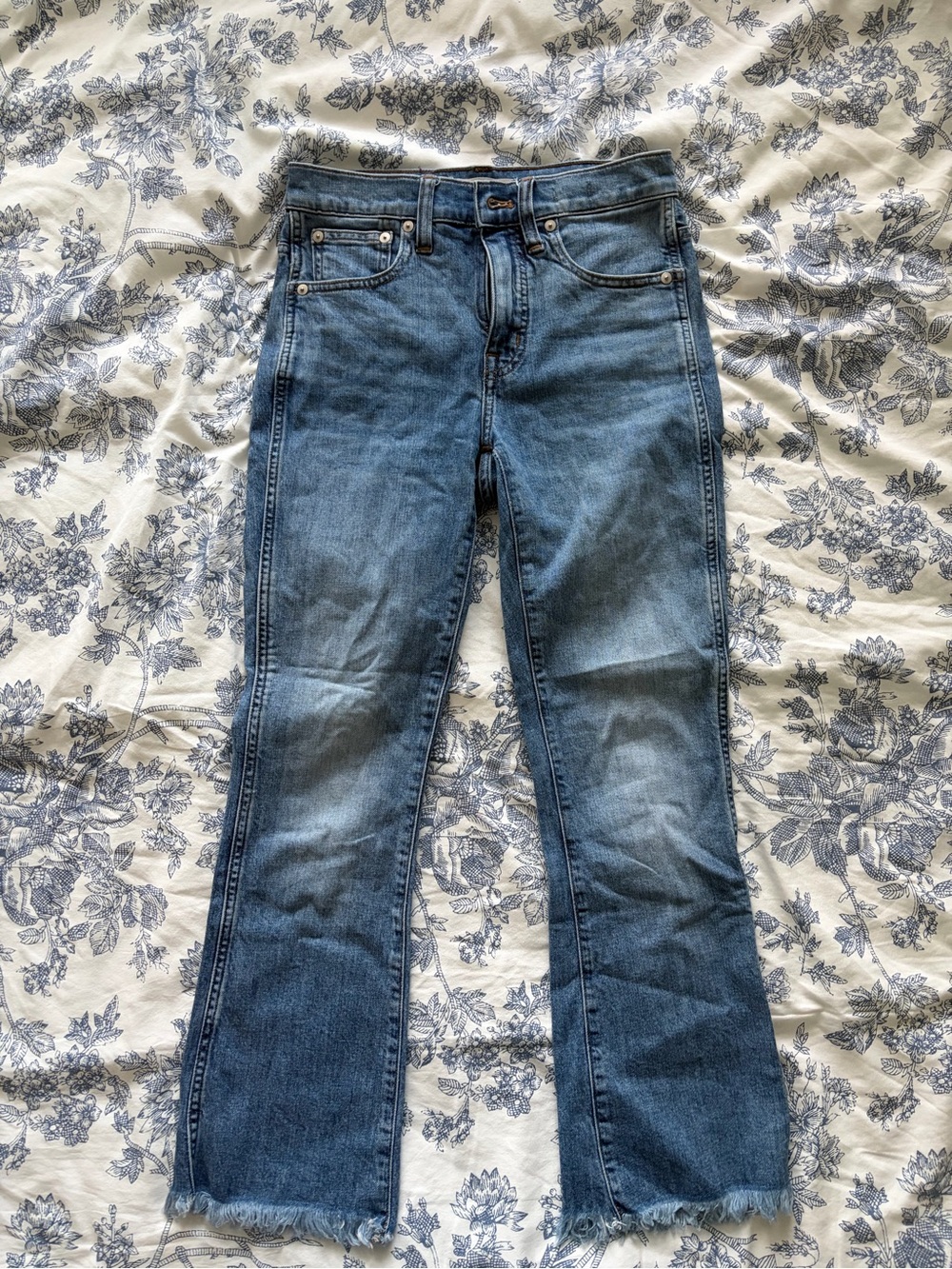 Madewell Blue Flare Jeans with Frayed Hem
